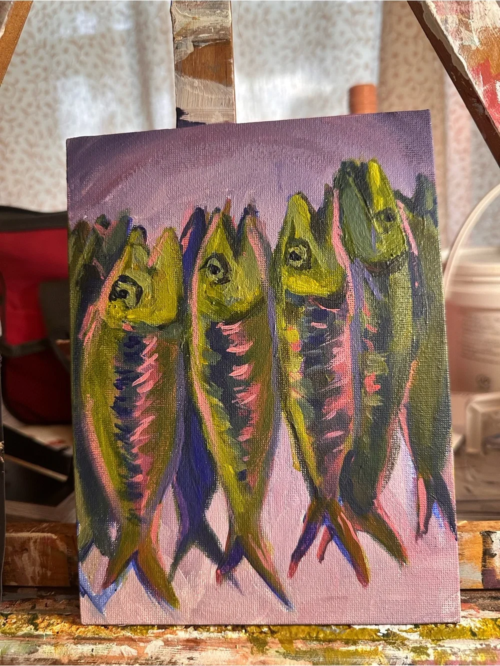 Hand-Painted Fish Wall Art - Green and Pink Aquatic Painting